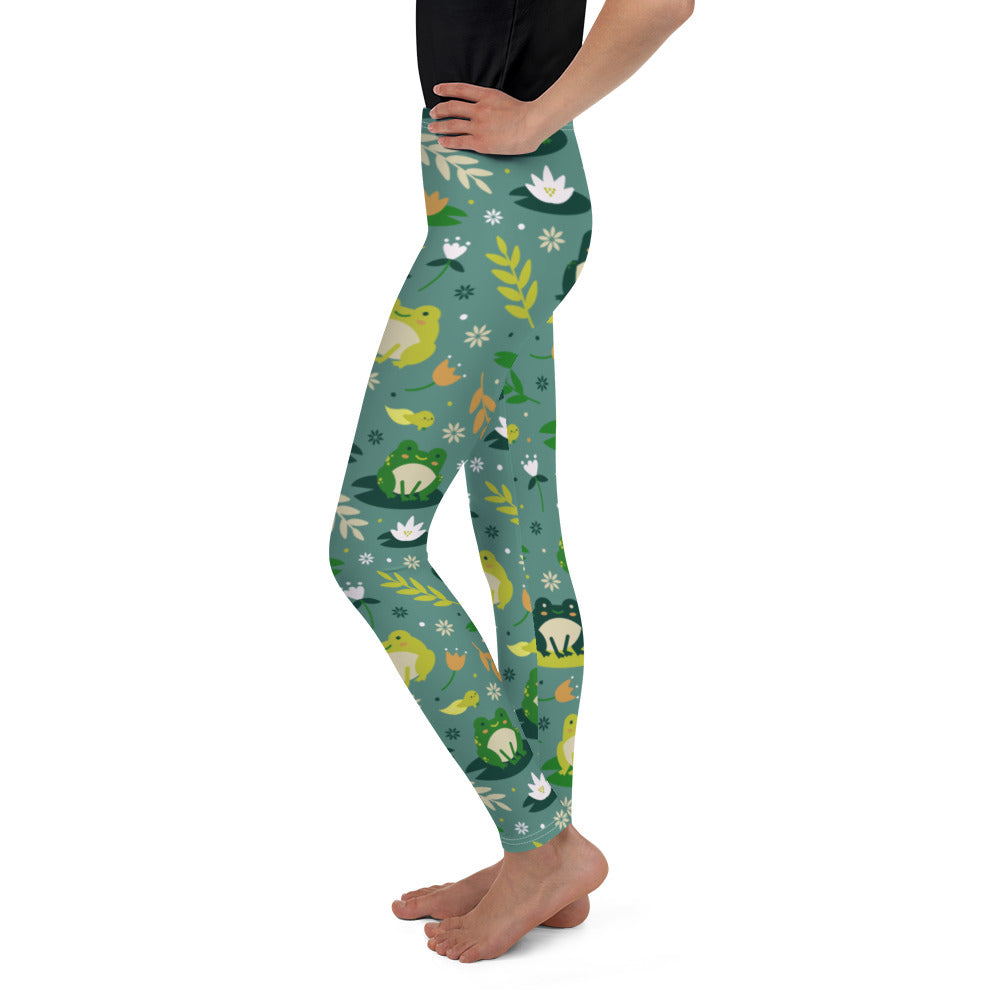 Frog Girls Leggings (8-20), Green Youth Teen Cute Printed Kids Yoga Pants Graphic Fun Tights Tween Daughter 