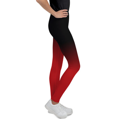Black and Red Ombre Youth Leggings (8-20), Gradient Tie Dye Women Girls Teens Tweens Workout Pants Printed Tights Starcove Fashion