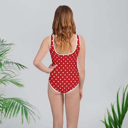 Red Polka Dots Girls Swimsuits (8 - 20), Retro Vintage 60s Cute Kids Jr Junior Tween Teen Teenage One Piece Bathing Suit Young Swimwear Starcove Fashion