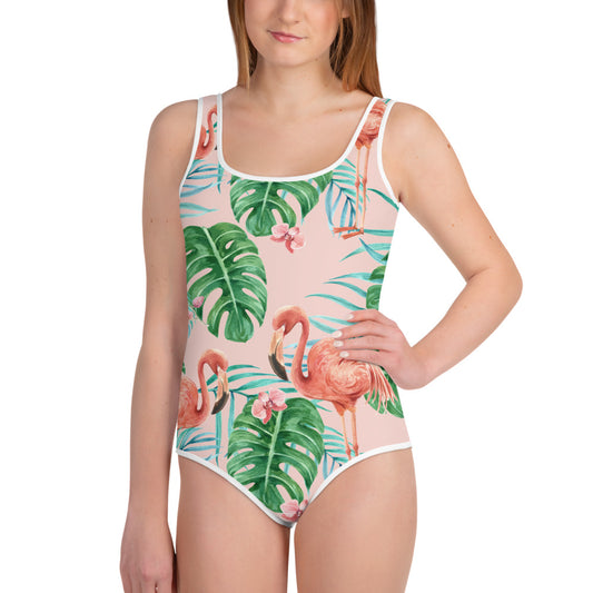 Pink Flamingo Girls Swimsuits (8 - 20), Tropical Cute Kids Jr Junior Tween Teen One Piece Bathing Suit Young Swimwear Starcove Fashion