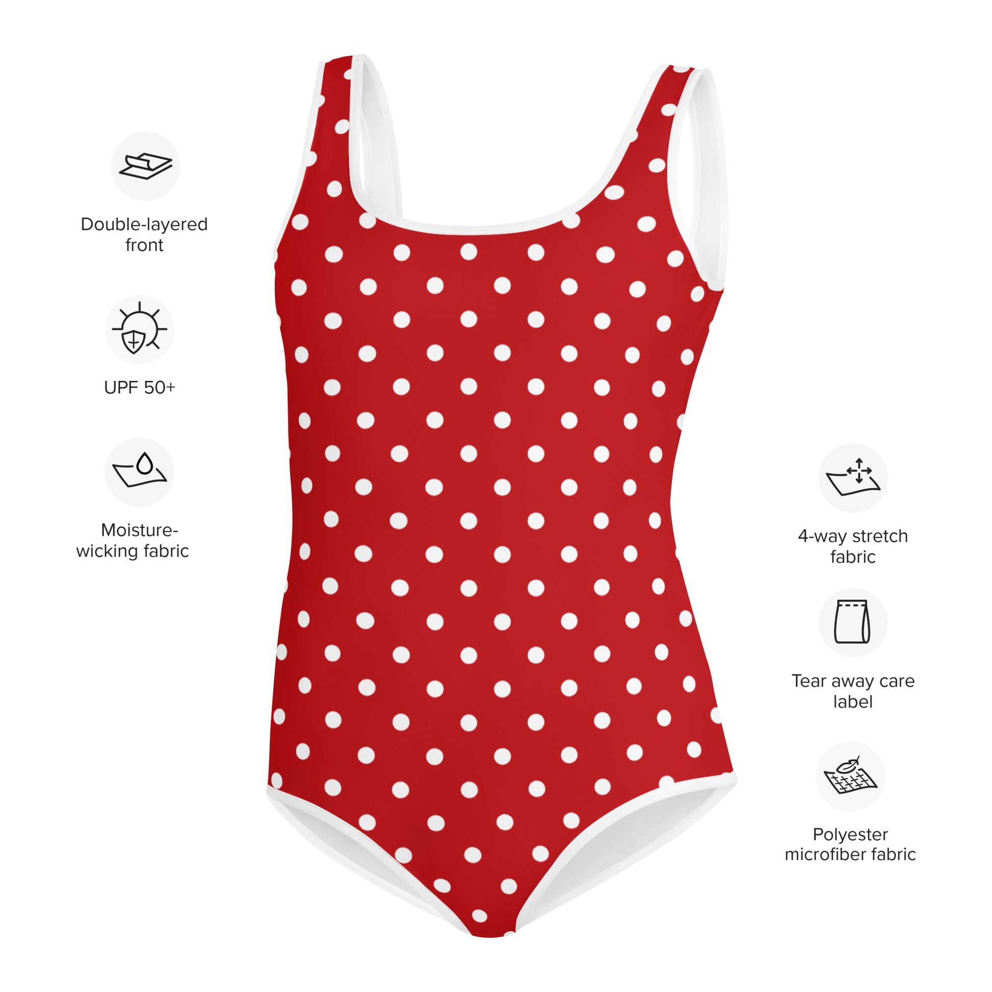 Red Polka Dots Girls Swimsuits (8 - 20), Retro Vintage 60s Cute Kids Jr  Junior Tween Teen Teenage One Piece Bathing Suit Young Swimwear
