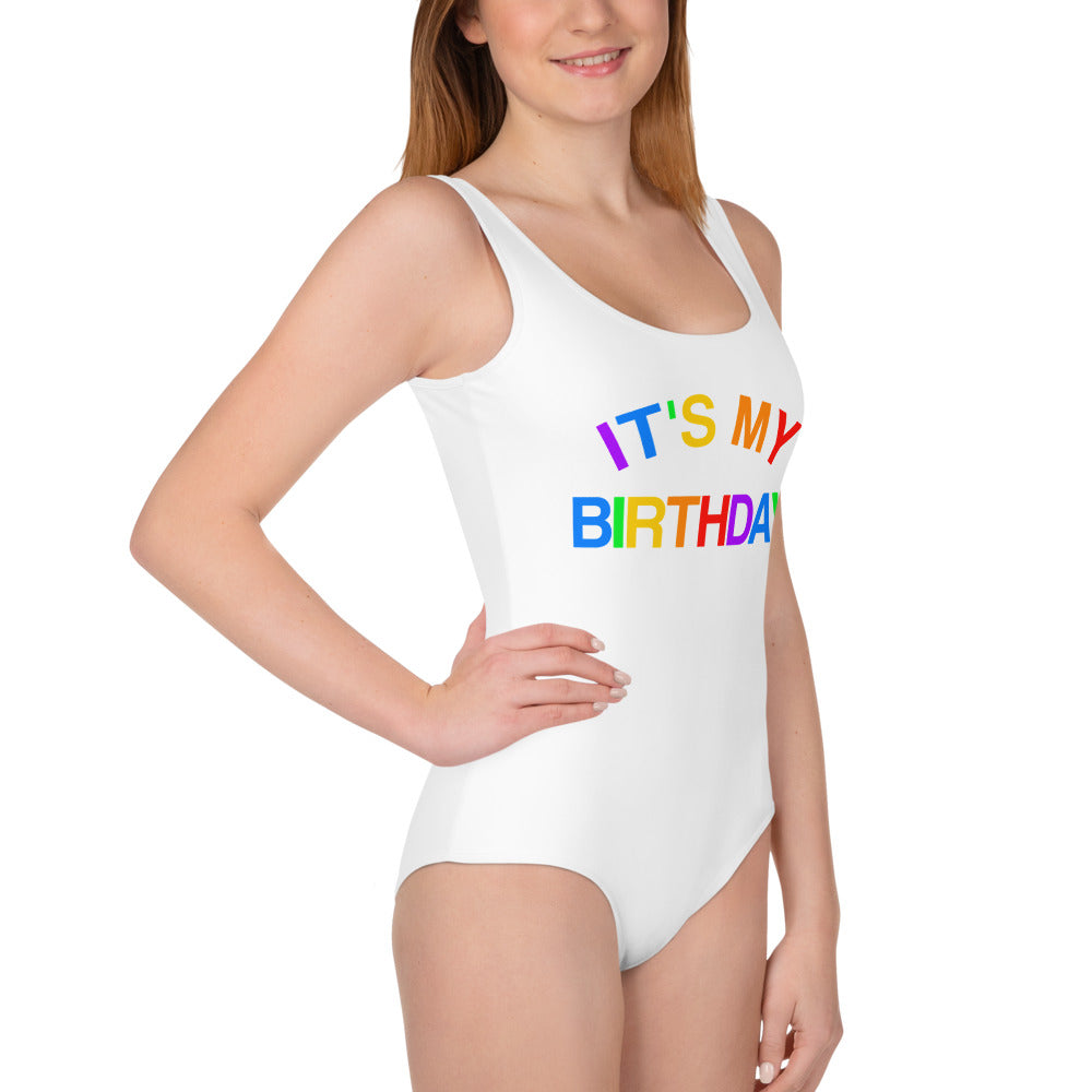 It's My Birthday Girls One Piece Swimsuit (8-20), Colorful Rainbow Youth Kids White Bathing Suit Pool Beach Party Swim Suit Starcove Fashion