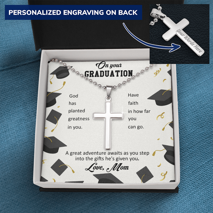 Graduation Cross Necklace From Mom, Faith Gift Personalized Jewelry Him Her Son Daughter College High School Doctorate Masters Engraving Starcove Fashion