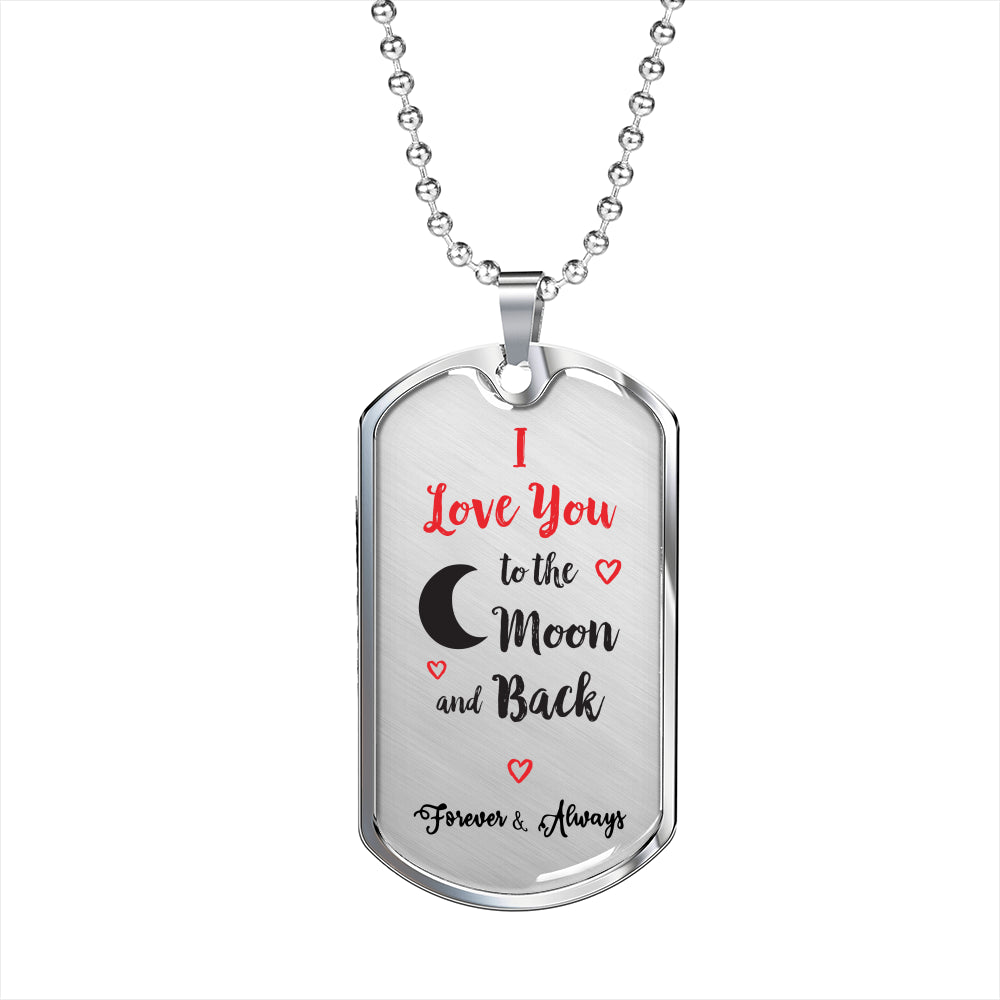 I Love You To the Moon And Back Dog Tag Necklace, Personalized Text Engraving Valentine Silver Gold Pendant Gift for Men Husband Boyfriend Starcove Fashion