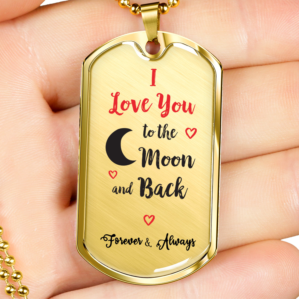 I Love You To the Moon And Back Dog Tag Necklace, Personalized Text Engraving Valentine Silver Gold Pendant Gift for Men Husband Boyfriend Starcove Fashion