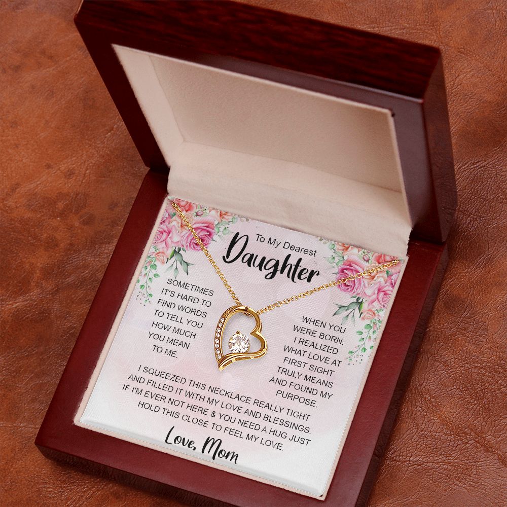 Daughter Necklace from Mom, Forever Love Message Card Mother Pendant Gold Finish Jewelry Birthday Christmas Gift Starcove Fashion