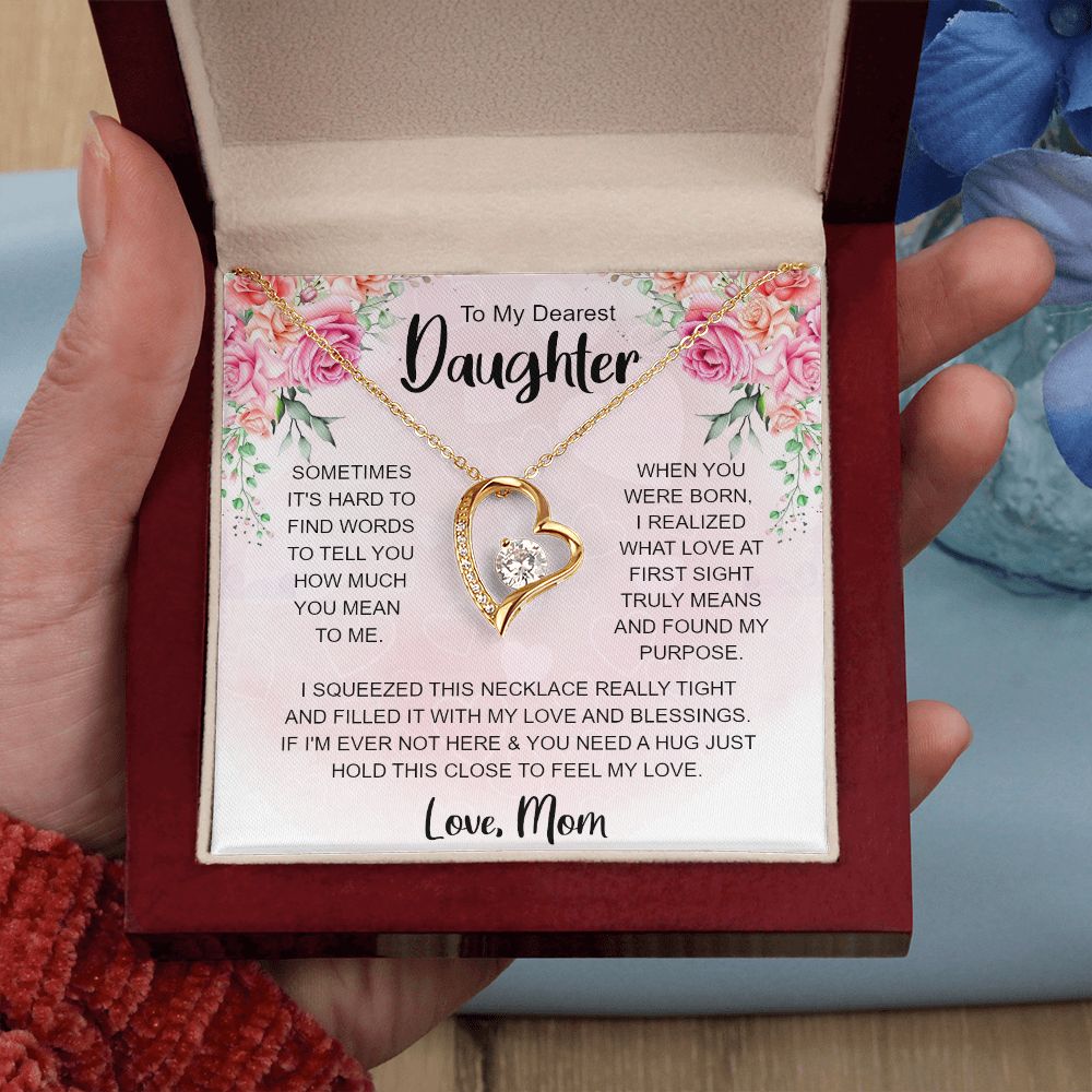 Daughter Necklace from Mom, Forever Love Message Card Mother Pendant Gold Finish Jewelry Birthday Christmas Gift Starcove Fashion