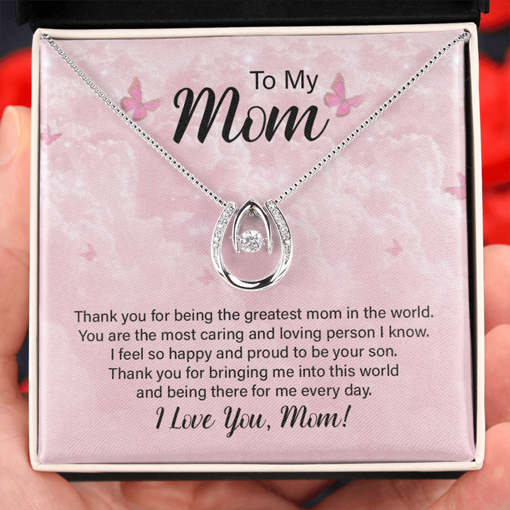 Greatest Mom World Lucky Love Necklace, Jewelry White Gold Gift for Mo