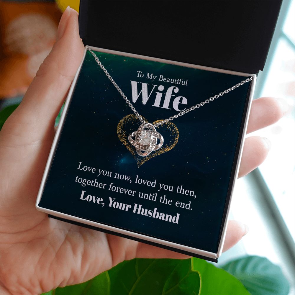 To My Beautiful Wife Necklace from Husband, Love Knot Message Card Hubby Pendant Gold Jewelry Birthday Christmas Anniversary Gift Starcove Fashion