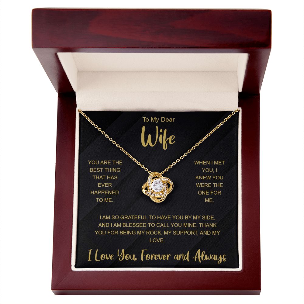 To My Wife Necklace from Husband, Message Card Hubby Love Knot Pendant Gold Anniversary Jewelry Valentine's Day Birthday Christmas Gift Starcove Fashion