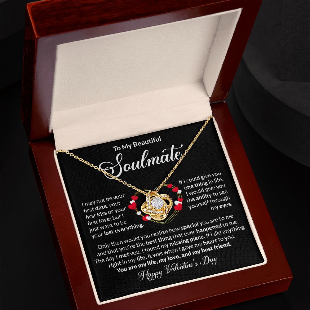 To My Soulmate Necklace, Love Knot Pendant Jewelry Gift Girlfriend Her Romantic Gold Valentine's Day Future Wife