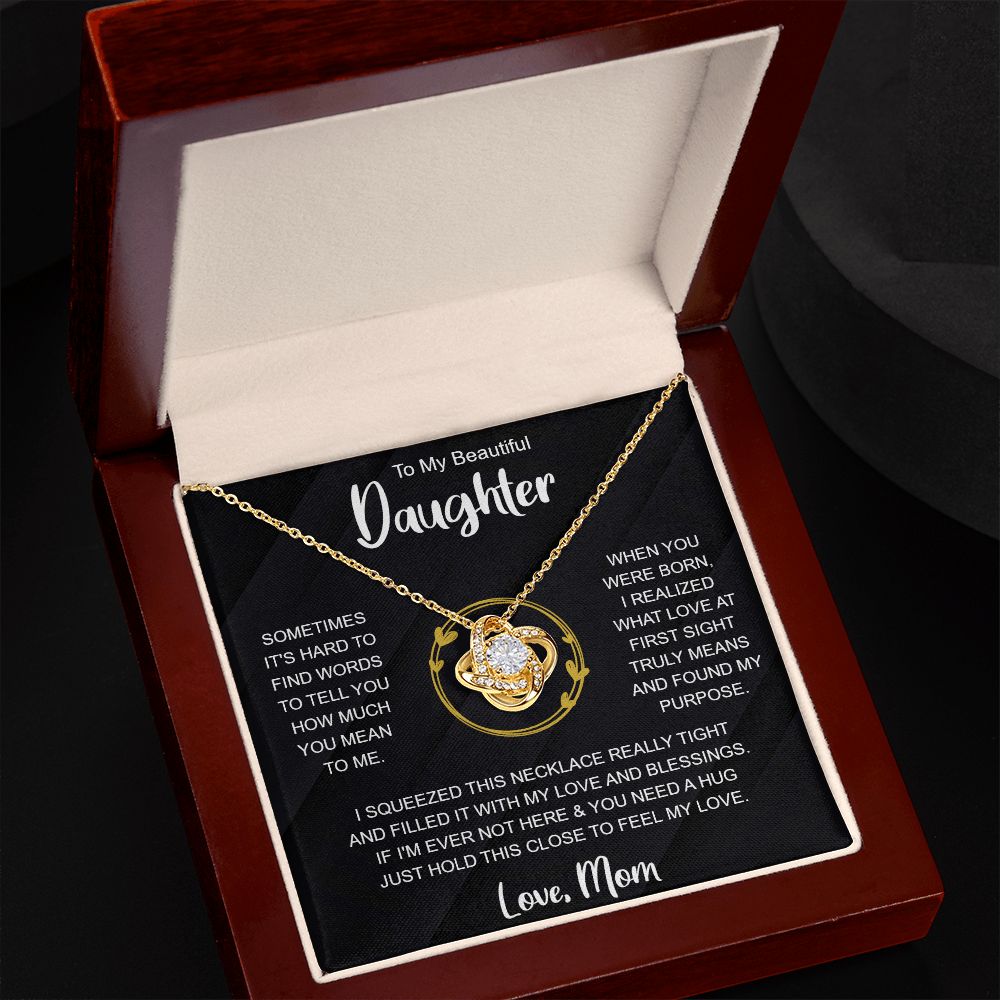 Daughter Necklace from Mom, Love Knot Message Card Mother Pendant Gold Finish Jewelry Birthday Christmas Gift Starcove Fashion