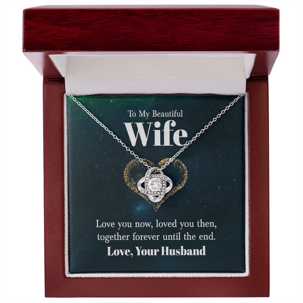 To My Beautiful Wife Necklace from Husband, Love Knot Message Card Hubby Pendant Gold Jewelry Birthday Christmas Anniversary Gift Starcove Fashion