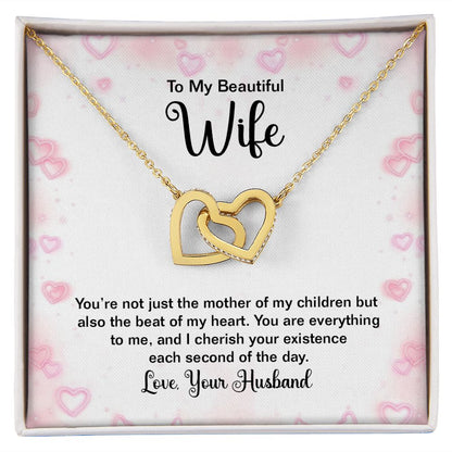 To My Wife Necklace from Husband, Message Card Women Interlocking Hearts Pendant Gold Anniversary Jewelry Valentine's Day Birthday Gift Starcove Fashion