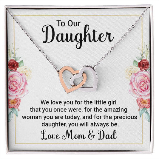 To Our Daughter Necklace from Mom and Dad, Mother Father Interlocking Hearts Pendant Gold Jewelry Birthday Christmas Gift Starcove Fashion