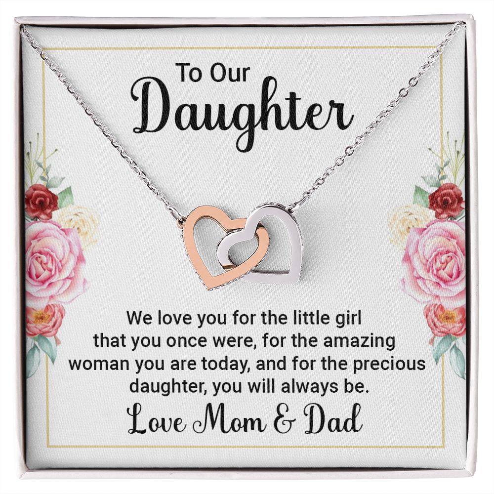 To Our Daughter Necklace from Mom and Dad, Mother Father Interlocking Hearts Pendant Gold Jewelry Birthday Christmas Gift Starcove Fashion