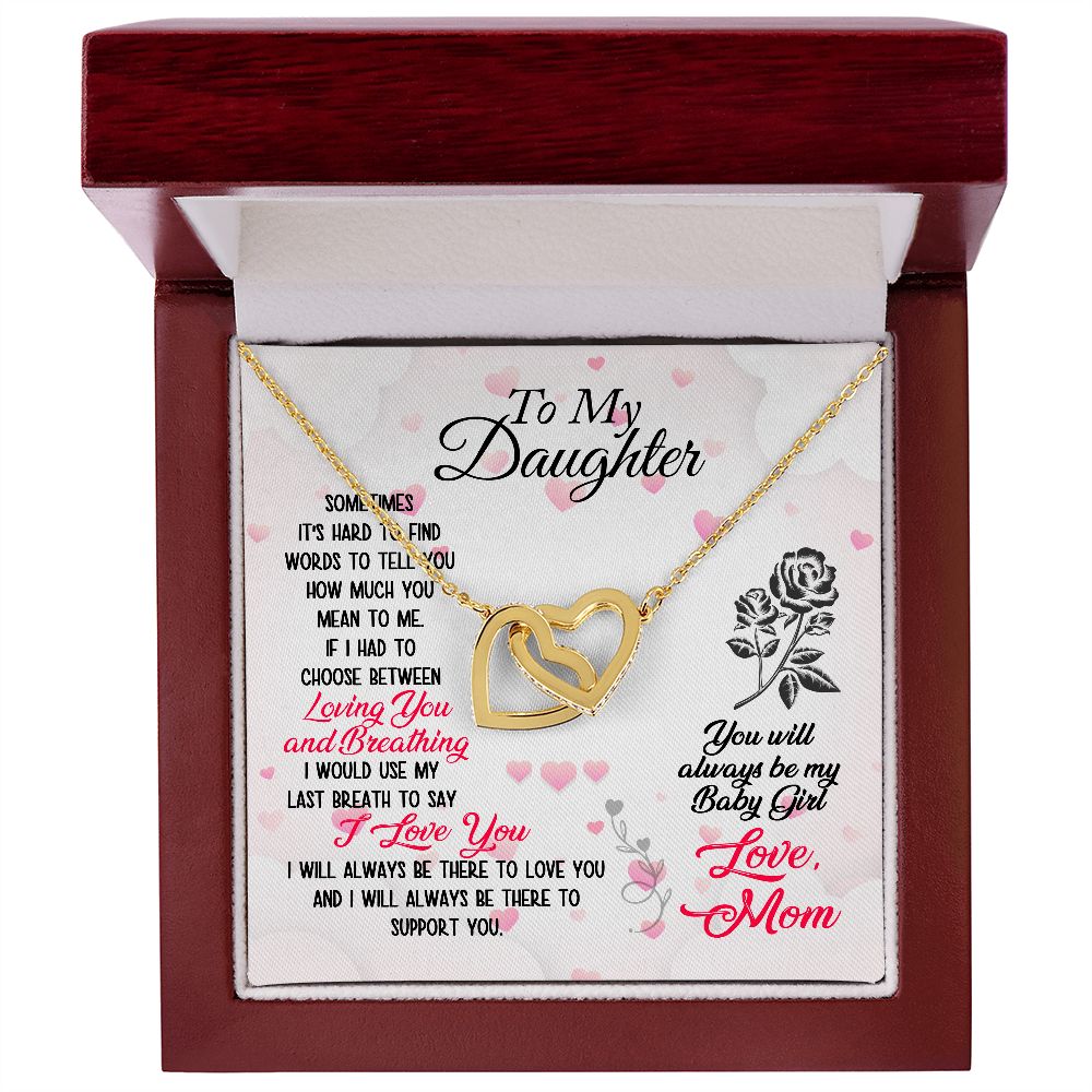 To My Daughter Necklace from Mom, Interlocking Hearts Message Card Mother Pendant Gold Finish Jewelry Birthday Christmas Gift Starcove Fashion