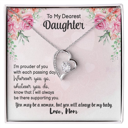 Daughter Necklace from Mom, Always Be My Baby Message Card Mother Forever Love Pendant Gold Finish Jewelry Birthday Christmas Gift Starcove Fashion