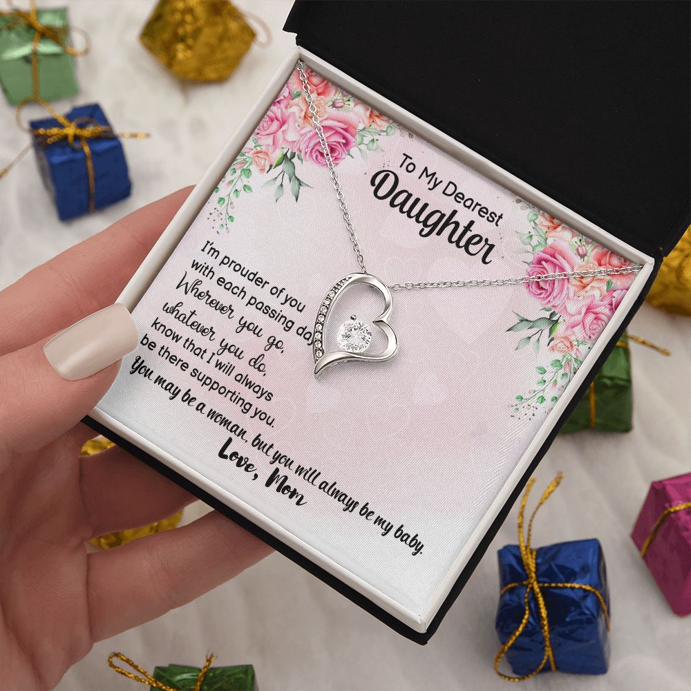 Daughter Necklace from Mom, Always Be My Baby Message Card Mother Forever Love Pendant Gold Finish Jewelry Birthday Christmas Gift Starcove Fashion