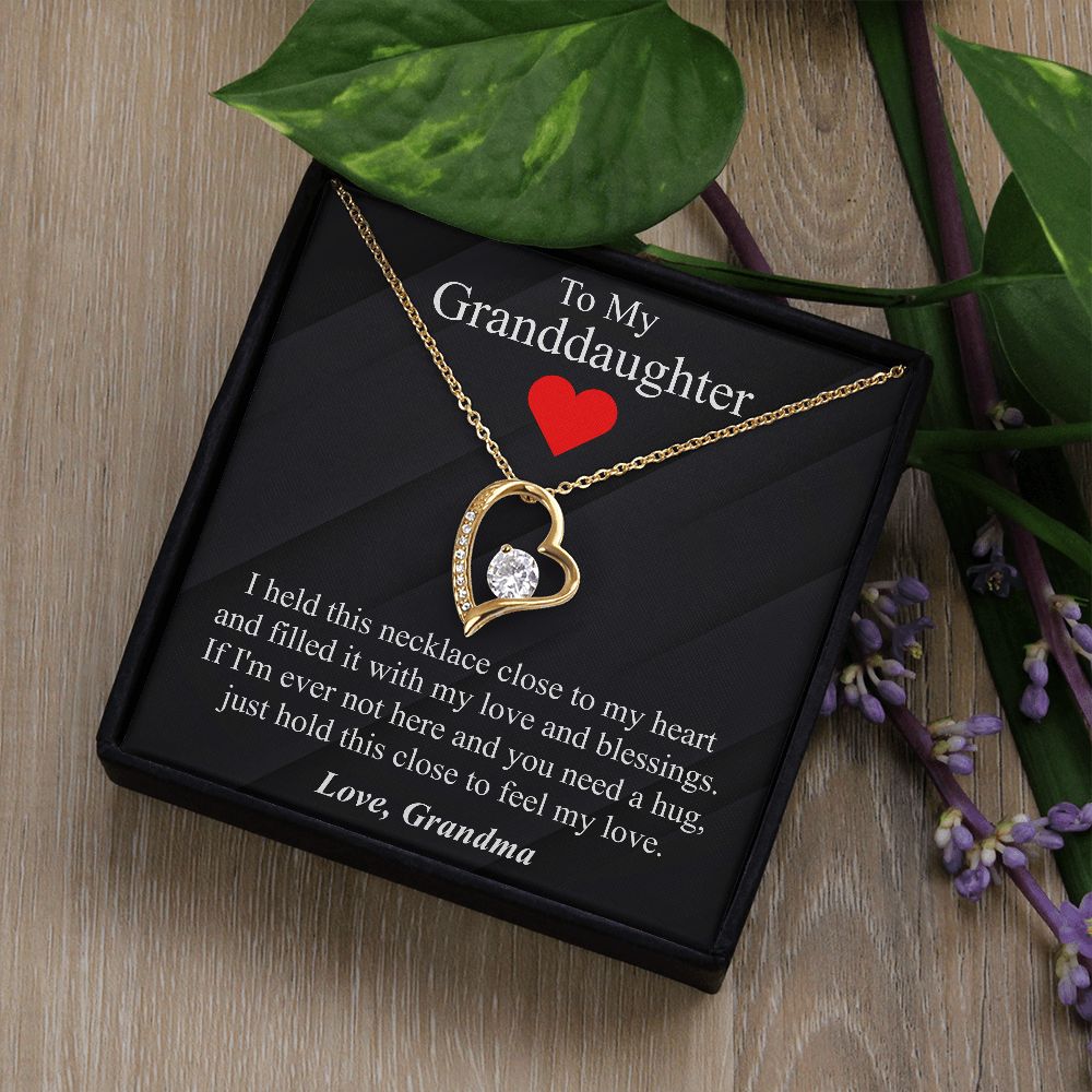 To My Granddaughter Necklace from Grandma,  Forever Love Heart Pendant Jewelry Gold Family Grandmother Birthday Christmas Message Card Gift Starcove Fashion