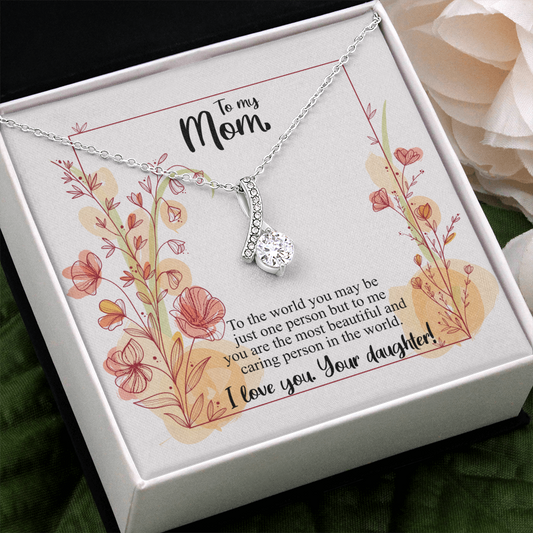 To Mom from Daughter White Gold Pendant Necklace, Mothers Day Alluring Beauty Mum Grandmother Grandma Ribbon Shaped Jewelry Gift Box Starcove Fashion