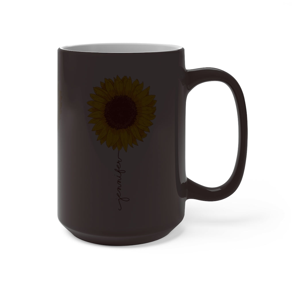 Sunflower Custom Name Color changing Mug, Personalized Flower Heat Change Ceramic Coffee Cup Novelty Cool Gift 11oz 15oz Starcove Fashion