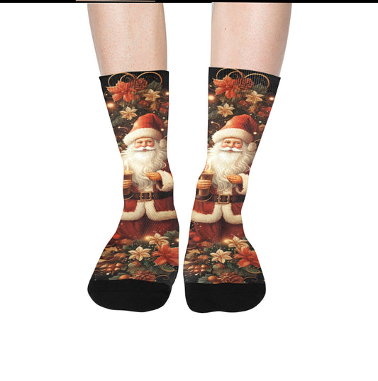 Santa Claus Socks, Christmas Xmas Holidays Crew Sublimation Women Men Designer Fun Novelty Cool Funky Crazy Casual Unique