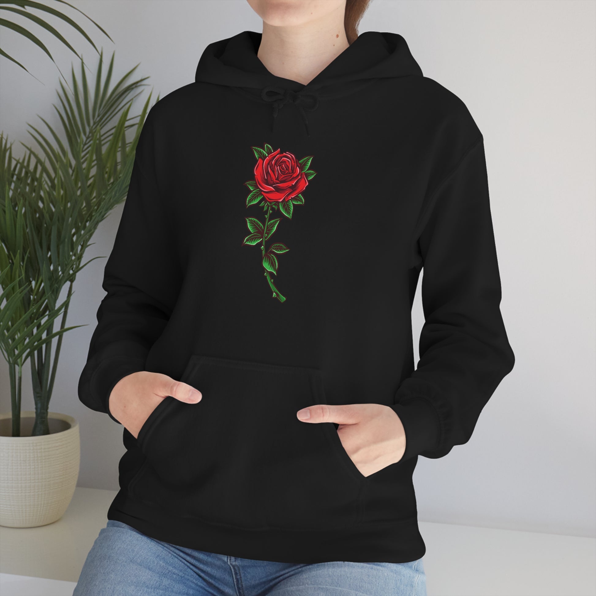 Red Rose Hoodie, Flowers Floral Pullover Men Women Adult Aesthetic Graphic Cotton Punk Goth Hooded Sweatshirt with Pockets Starcove Fashion
