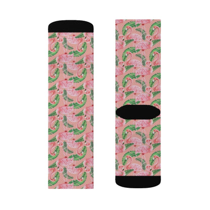 Pink Flamingo Socks, Crew 3D Sublimation Women Men Funny Fun Novelty Cool Funky Crazy Casual Cute Unique Gift Starcove Fashion