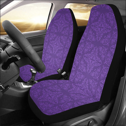Purple Damask Car Seat Covers 2 pc, Mandala Boho Pattern Bohemian Art Women Men Universal Front Seat Covers SUV Protector Accessory Decor Starcove Fashion