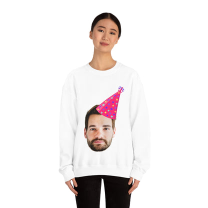 Custom Photo Sweatshirt, Face Birthday Party Hat Crewneck Fleece Sweater Jumper Pullover Men Women Adult Top Starcove Fashion