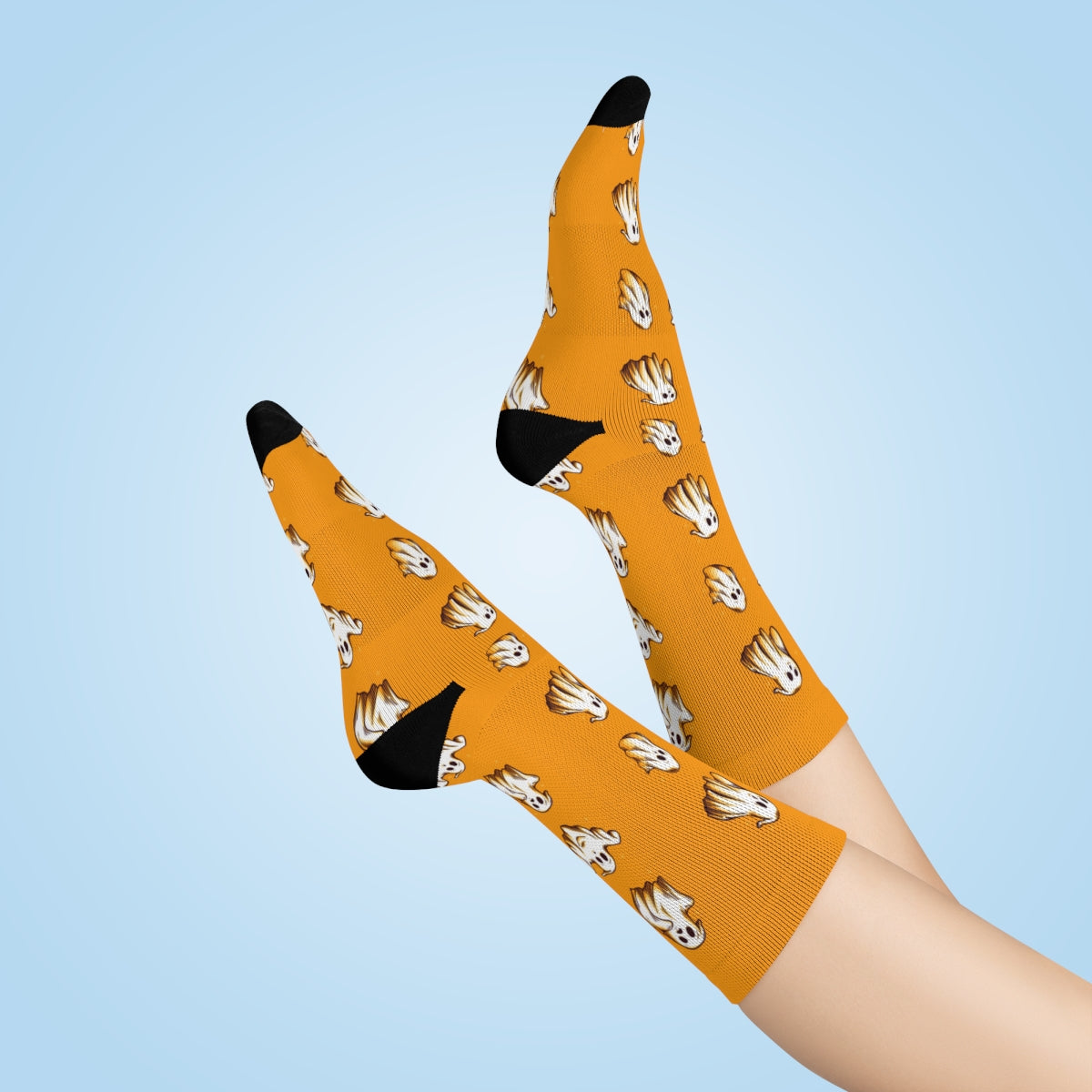 Halloween Socks, Orange Spooky Ghosts Funny Crew 3D Sublimation Women Men Fun Novelty Cool Funky Casual Cute Unique Gift Starcove Fashion