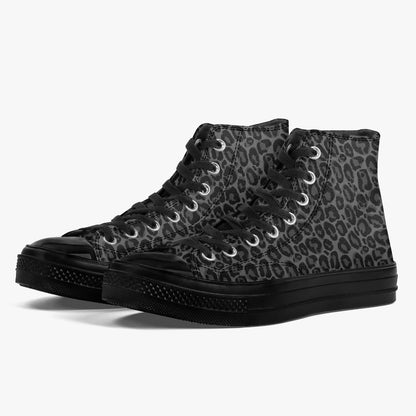 Black Leopard High Top Shoes, Animal Print Lace Up Sneakers Footwear Rave Canvas Streatwear Designer Men Women Shoes