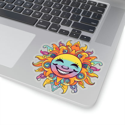 Trippy Sun Sticker, Face Sunrays Colorful Rainbow Laptop Decal Vinyl Cute Waterbottle Tumbler Car Waterproof Bumper Aesthetic Wall