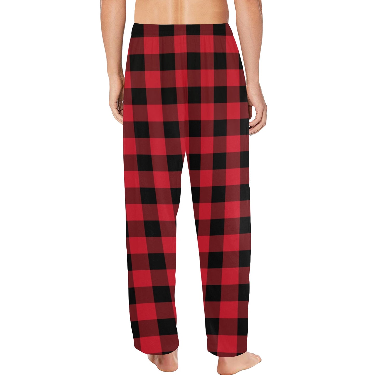 Red Buffalo Plaid Men Pajamas Pants, Black Tartan Check Christmas Xmas Satin PJ Pockets Sleep Trousers Couples Matching Trousers Bottoms