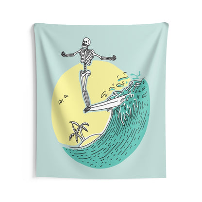Skeleton Surfing Tapestry, Skull Ocean Wave Green Vertical Indoor Wall Art Hanging Tapestries Large Small Decor Home Dorm Room Gift Starcove Fashion