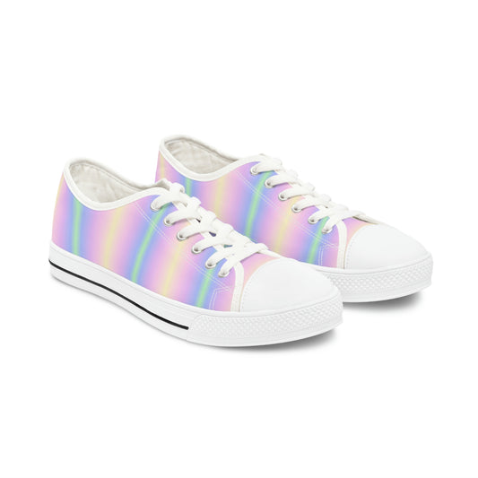 Pastel Rainbow Women Shoes, Tie Dye Ombre Gradient Sneakers Canvas White Low Top Lace Up Girls Aesthetic Flat Shoes Starcove Fashion