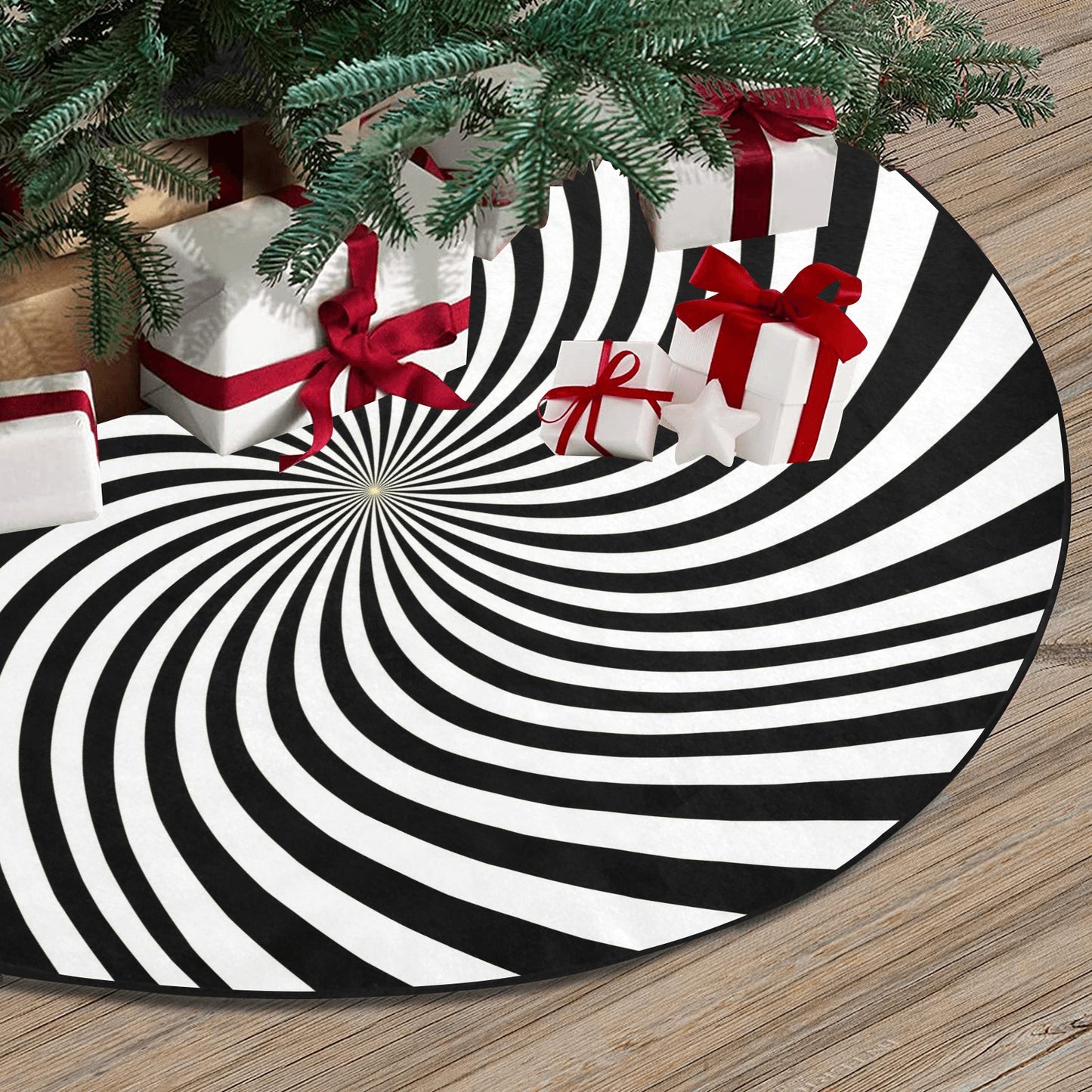 Halloween Tree Skirt, Black White Spiral Christmas Small Large Cover Goth Home Decor Decoration All Hallows Eve Creepy Spooky Party Starcove Fashion