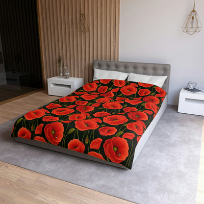 Poppy Duvet Cover, Red Flower Floral Bedding Queen King Full Twin XL Microfiber Unique Designer Bed Quilt Bedroom Decor Starcove Fashion