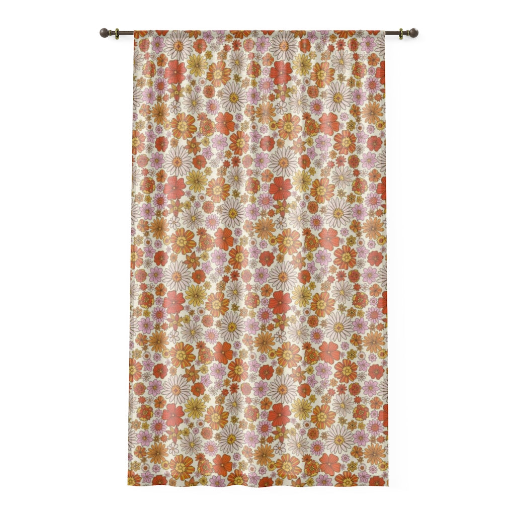 Groovy Flowers Window Curtain, Floral 70s sheer Fabric Unique Door Rod Pocket Decor Cool Housewarming Home Gift Starcove Fashion