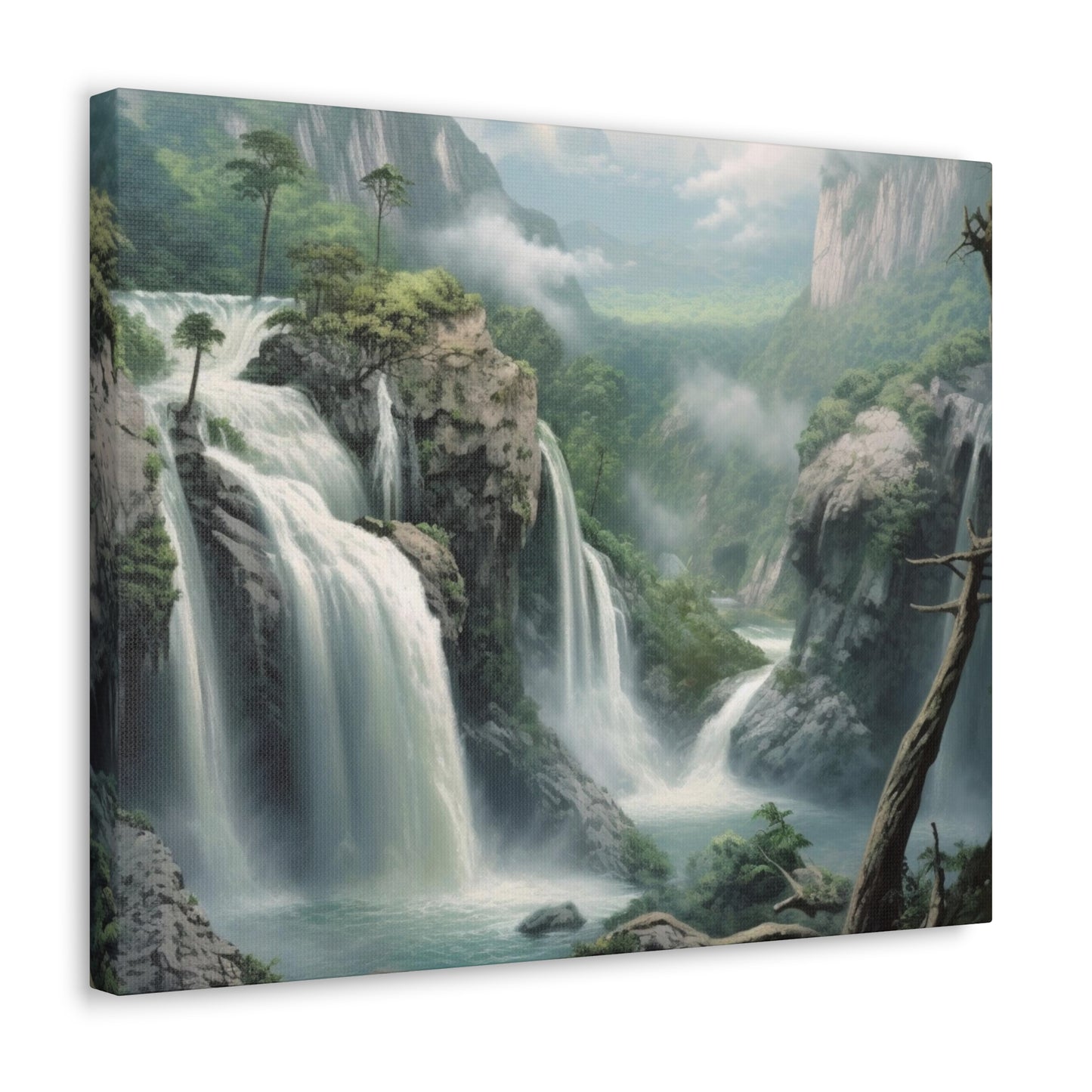 Waterfall Canvas Gallery Wrap, Watercolor Wall Art Print Decor Small Large Hanging Modern Landscape Living Room