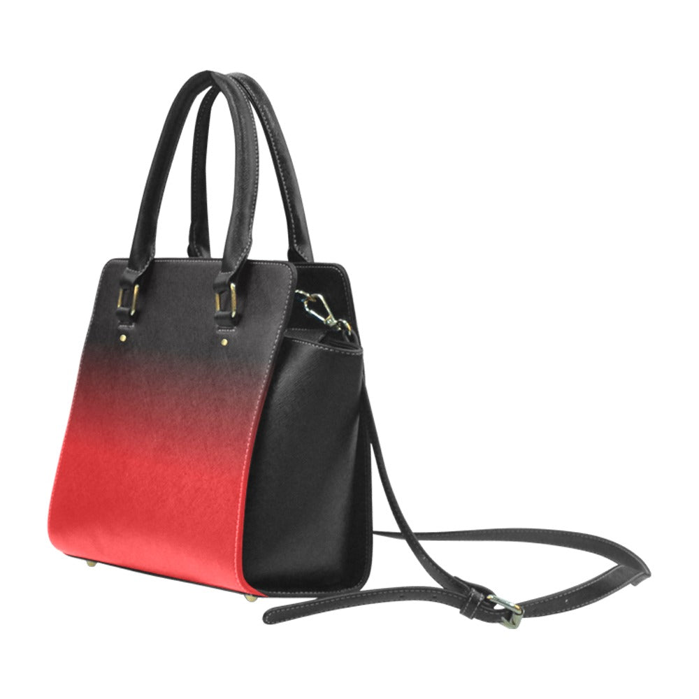 Red Black Ombre Purse Handbag, Cute Tie dye Gradient High Grade Vegan Leather Designer Women Gift Satchel Top Zip Handle Bag Shoulder Strap Starcove Fashion