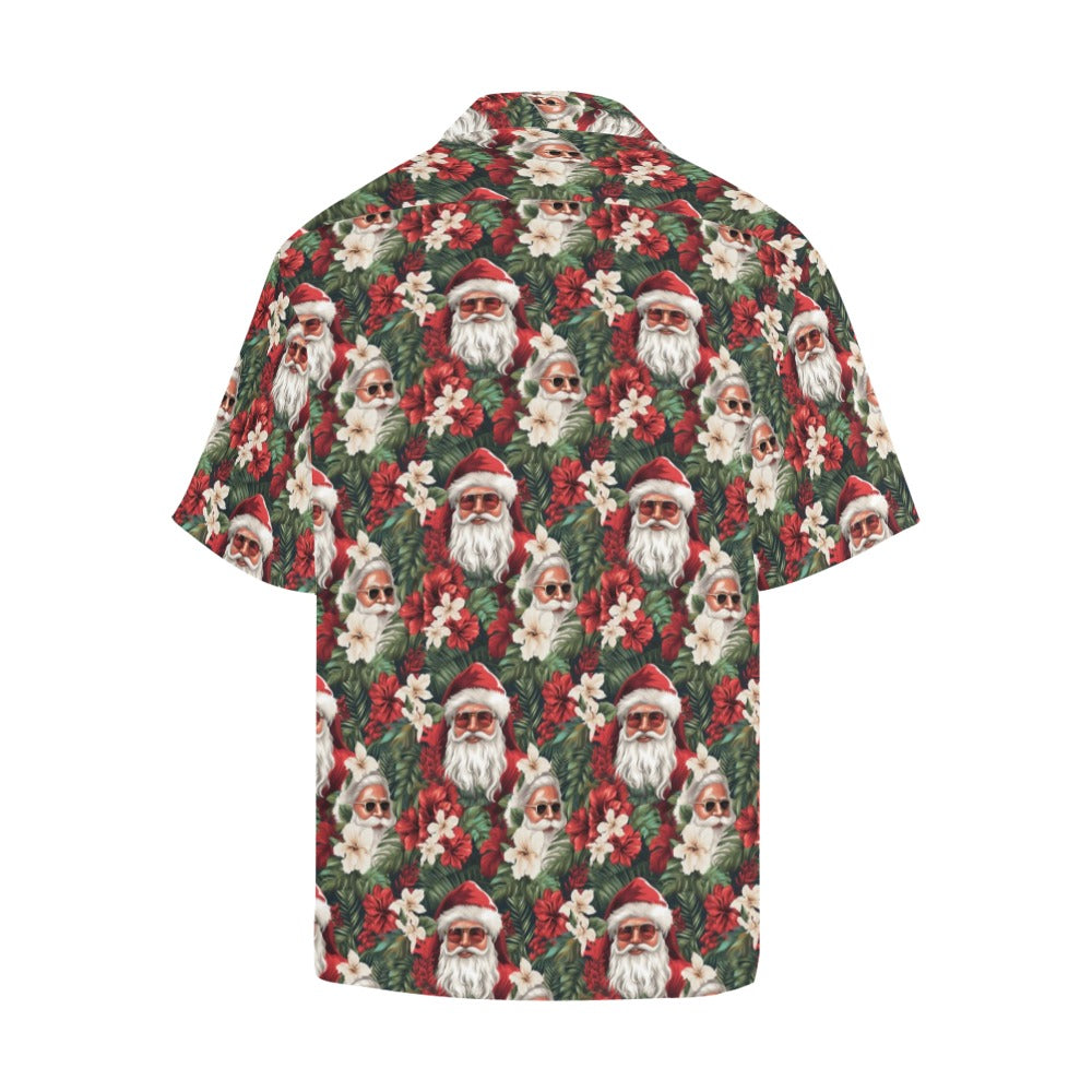 Santa Claus Men Hawaiian shirt, Tropical Christmas Xmas Dad Print Vintage Retro Hawaii Aloha Beach Plus Size Button Up Shirt Vacation