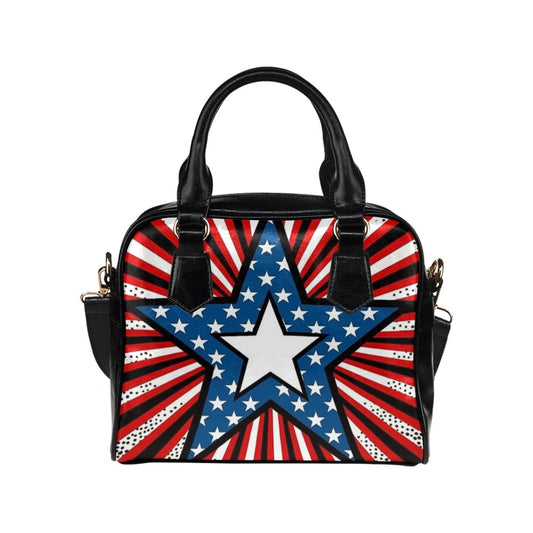 American Flag Purse, Stars Stripes Red White Blue USA Patriotic Black Cute Small Shoulder Bag Vegan Leather Women Designer Handbag Ladies Starcove Fashion