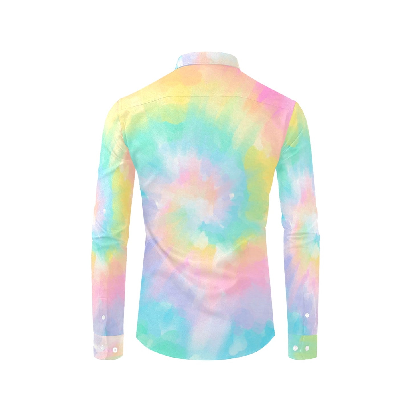 Pastel Tie Dye Long Sleeve Men Button Up Shirt, Rainbow Groovy Spiral Print Buttoned Collared Casual Dress Shirt with Chest Pocket Starcove Fashion