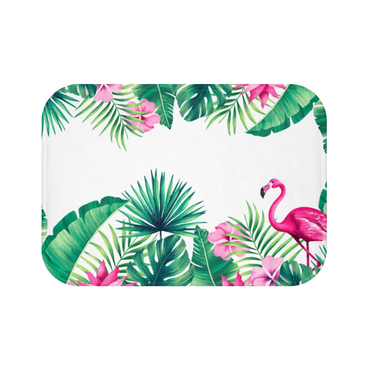 Tropical Flamingo Bath Mat, Green Pink Cute Shower Microfiber Bathroom Decor Non Slip Floor Accessories Foam Large Small Rug Starcove Fashion