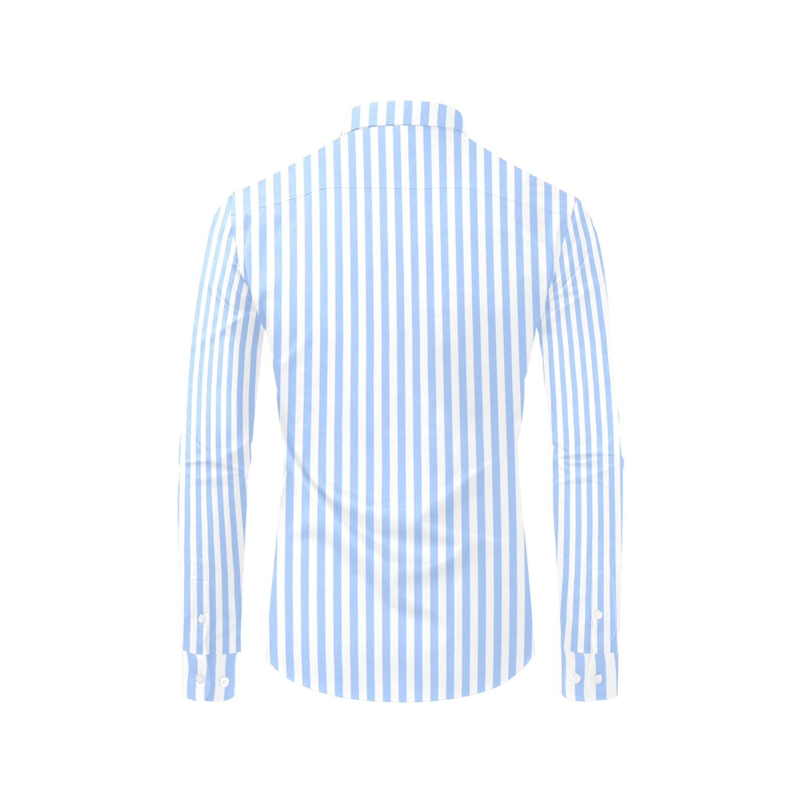 Light Blue Striped Long Sleeve Men Button Up Shirt, White Print Buttoned Collared Dress Shirt with Chest Pocket Starcove Fashion