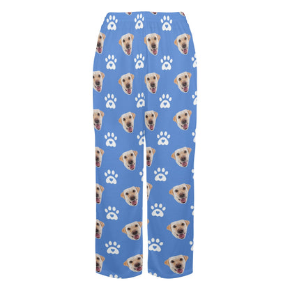 Custom Dog Face Women Pajamas Pants, Photo Paw Personalized Satin PJ Dog Pet Funny Pockets Trousers Couples Matching Ladies Trousers
