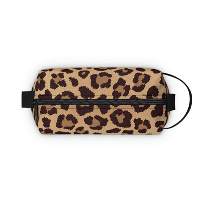 Leopard Toiletry Bag, Animal Print Travel Wash Women Men Hanging Zipper Cosmetic Large Canvas Fabric Kit Bag with Handle