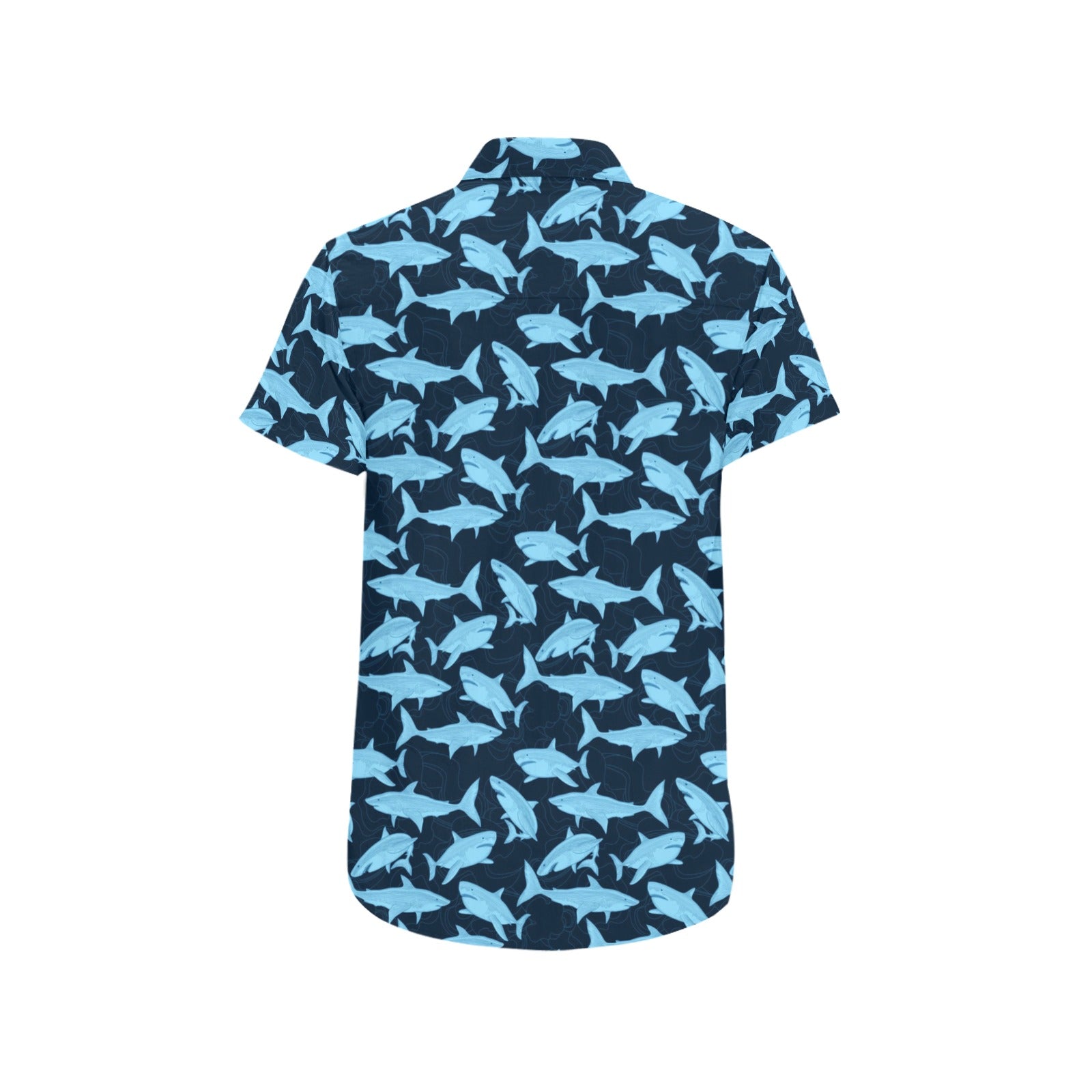 Shark Short Sleeve Men Button Up Shirt, Fish Blue Print Casual Buttoned Down Summer Dress Shirt Gift Husband Starcove Fashion
